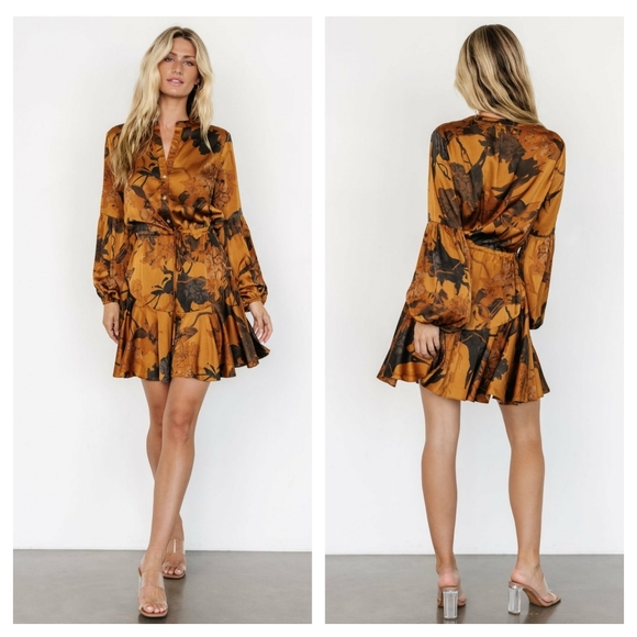 Baltic Born Venice Short Dress Floral Puff Sleeve New Without Tags